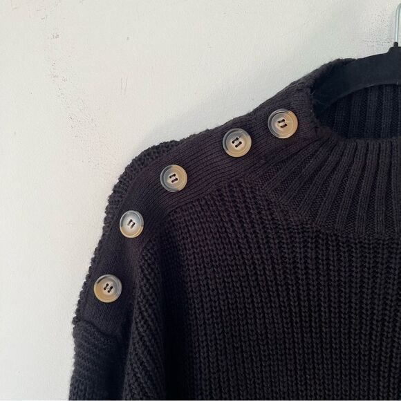 Suzy Shier Black Mock Neck Cable Knit Ribbed Button Long Sleeve Sweater - Picture 7 of 7